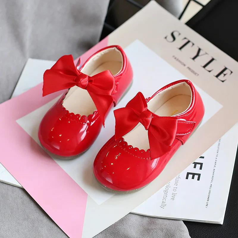 Scarpe per Bambini Colore Caramella Suola Morbida Pelle Liscia Primavera Scarpe Bambina Scarpe da Festa Principessa Fiocco 15-30