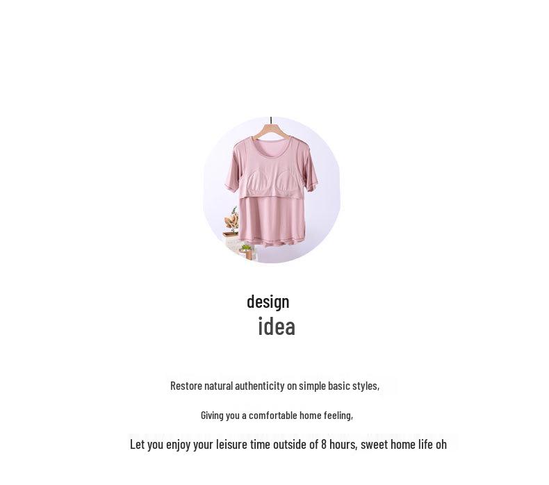 Damska bawełniana koszulka do spania z krótkim rękawem - Bez biustonosza, Zapobiegająca wybrzuszeniom, Letnia odzież domowa