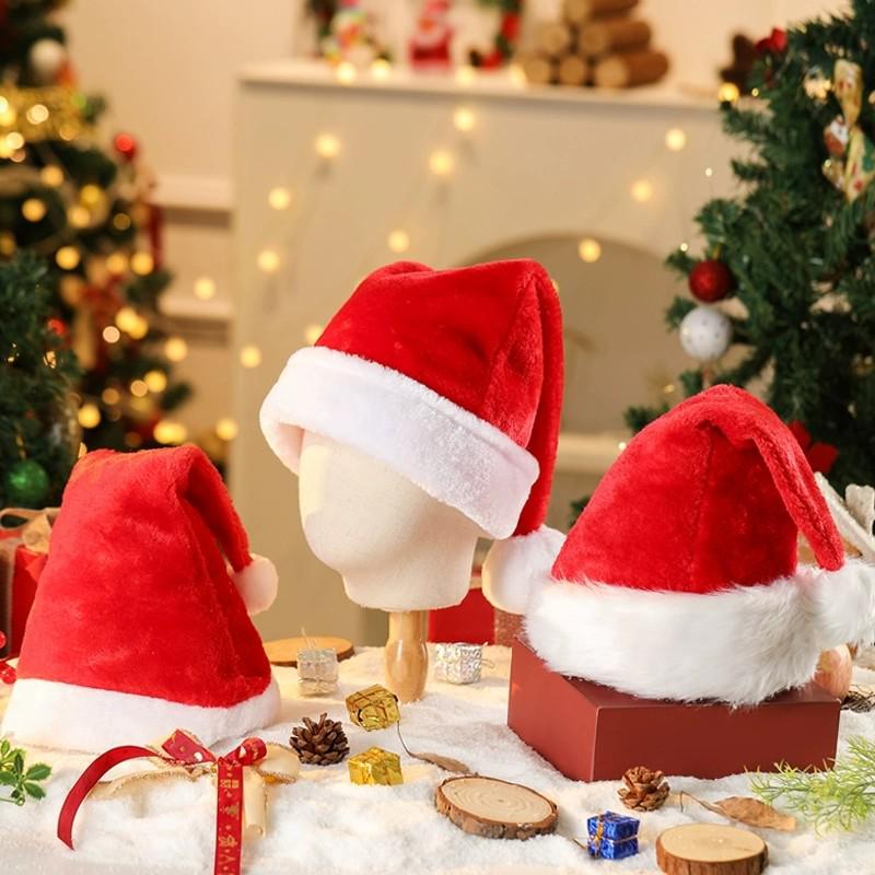 Embroidered Plush Christmas Hats for Adults & Children