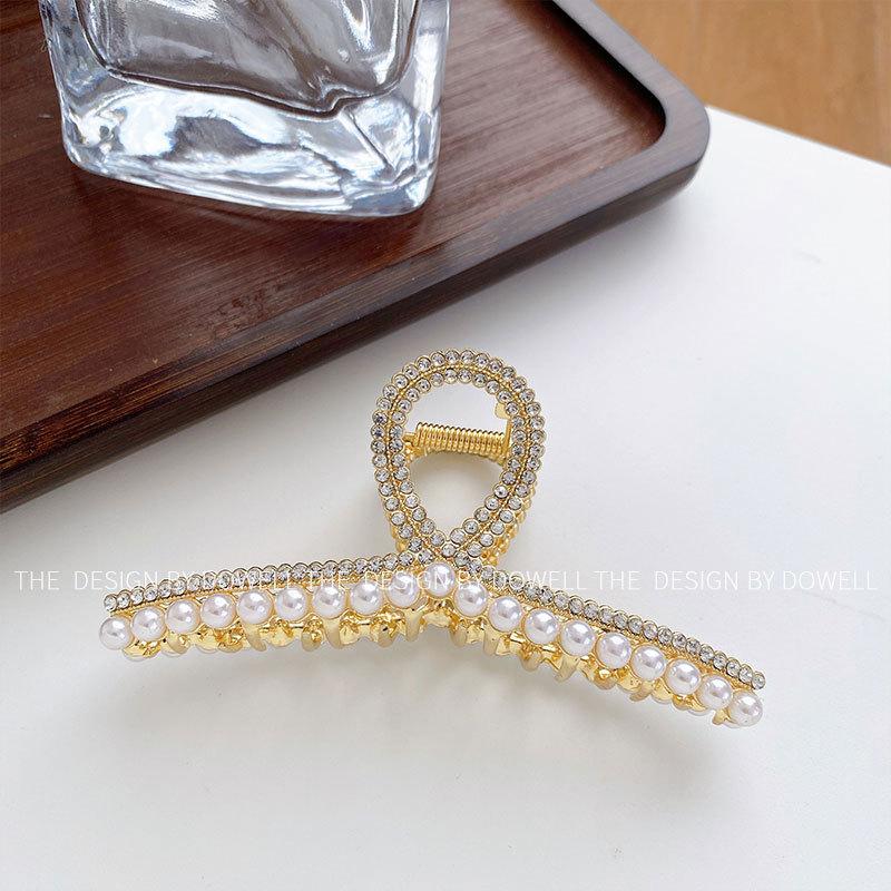 Style Elegant Korean Pearl Rhinestone Hair Claw Clip For Womens Updos Chic