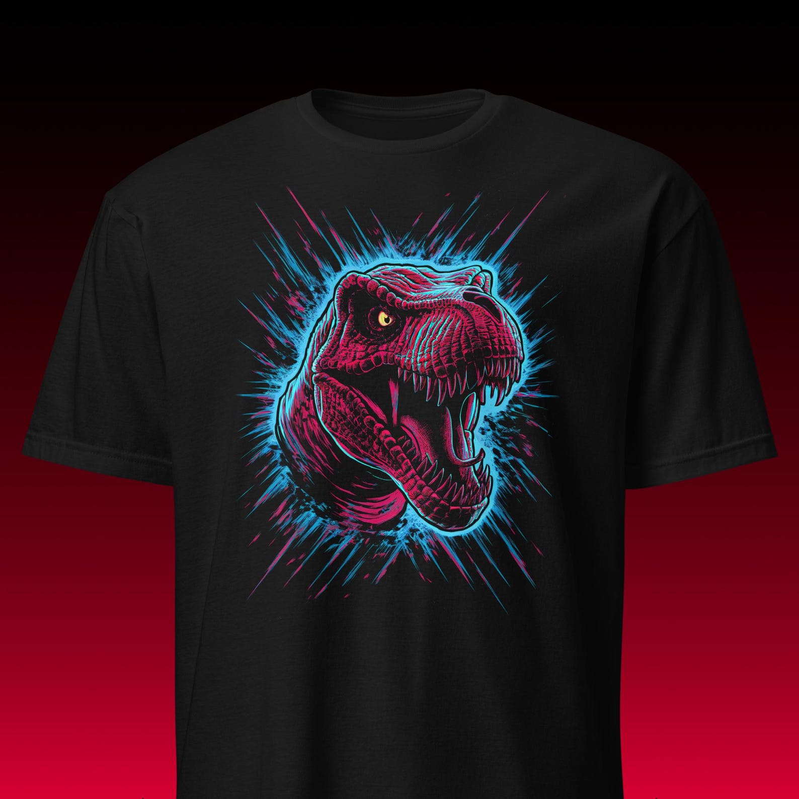 Dinosaur Tshirt | Neon T-Rex Graphic | Synthwave 80s Retro Style M