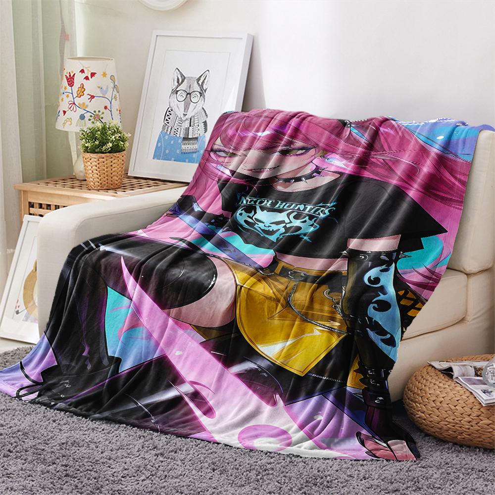 1PC Kpop Demon Hunters Print Flannel Blanket, High Quality All Seasons, Home Decor, Warmth and Comfort, Perfect for Christmas Gifts