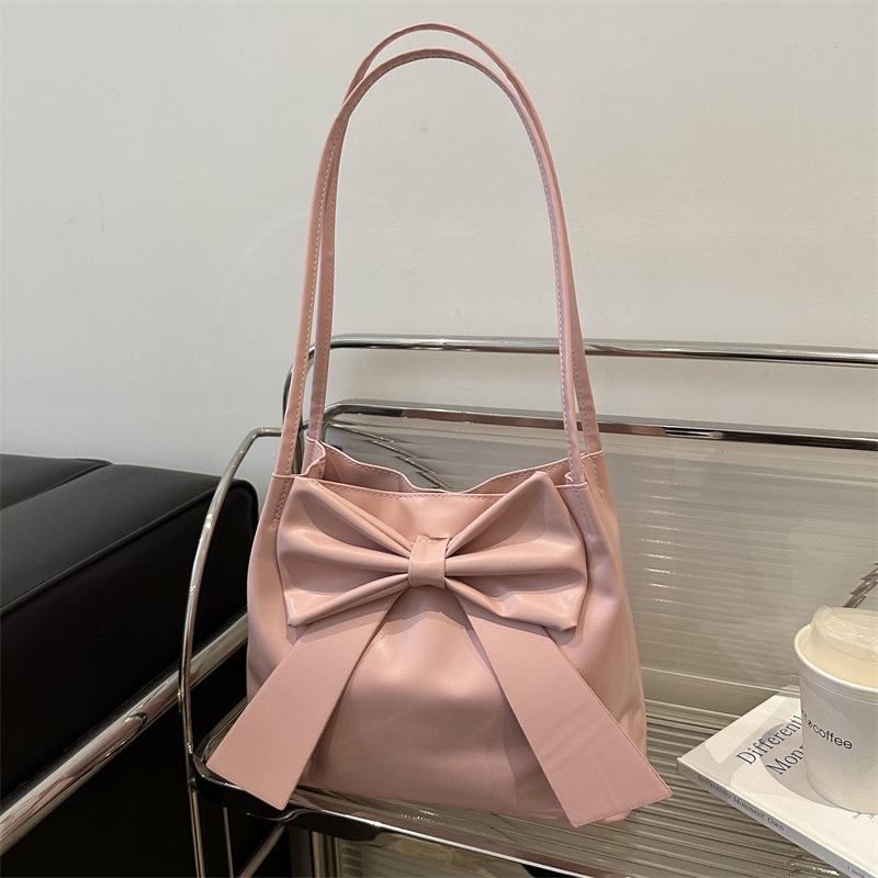 Japanese Solid Color Large Capacity Bow Tote Handbag: New Fashionable Simple Underarm Bag