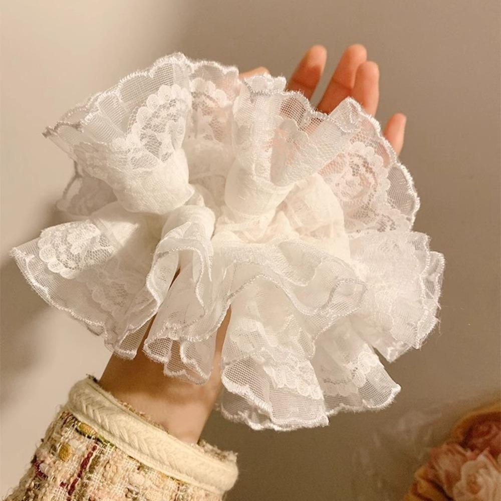 Sweet Large Lace Hair Tie Elastic Exaggerated Hair Ring Creative Plaid Scrunchies  Party