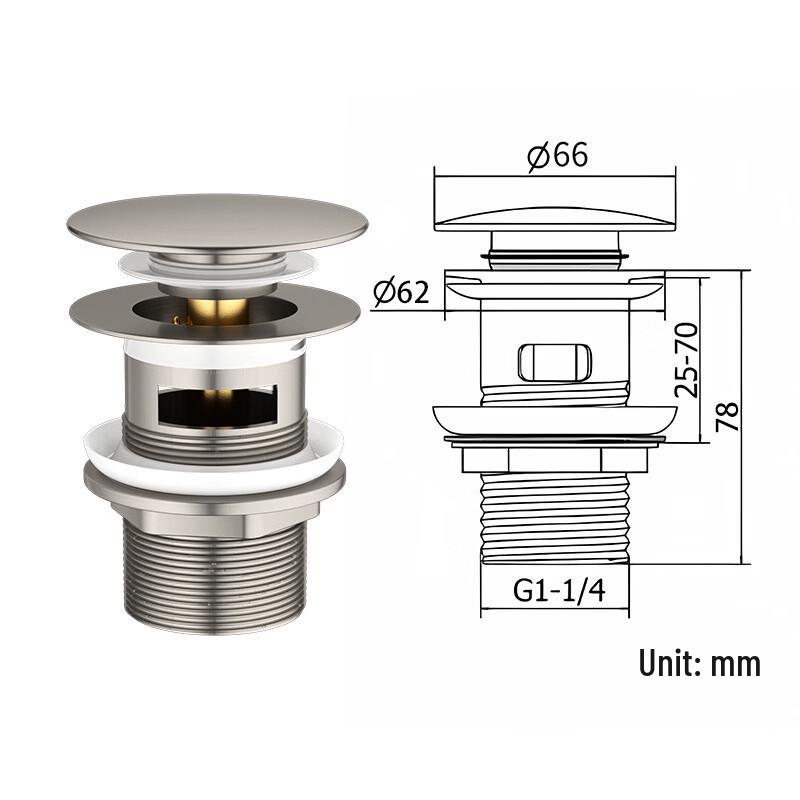 Выдвижной слив для раковины из нержавеющей стали с никелированной щеткой