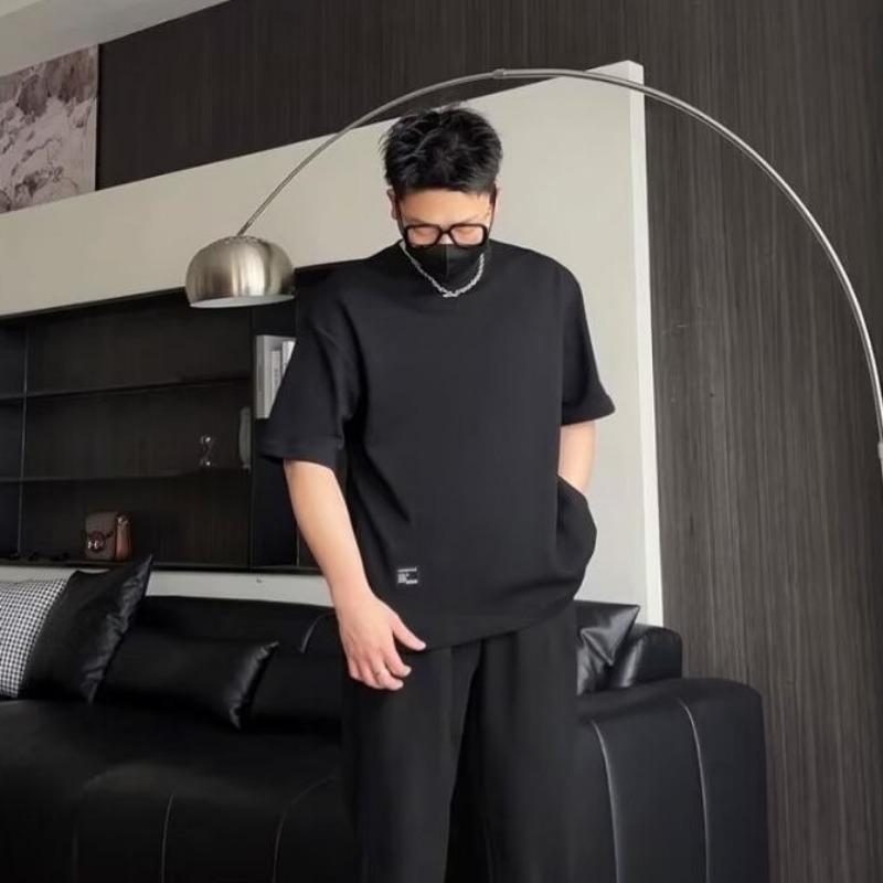 Men's Everyday Wear Solid Color Loose Fit Crew Neck Short Sleeve Cotton T Shirt