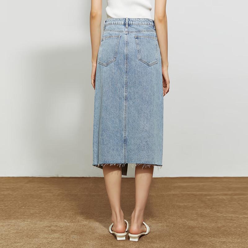 High-Waist Split Denim Midi Skirt