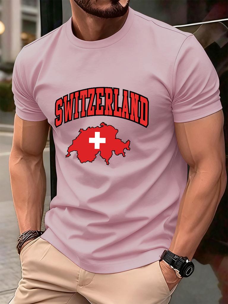 Switzerland Swiss Flag Prints Cotton TShirts Mens Summer Soft Oversized T Shirt ONeck Short Sleeve Tops Basic Male Clothes
