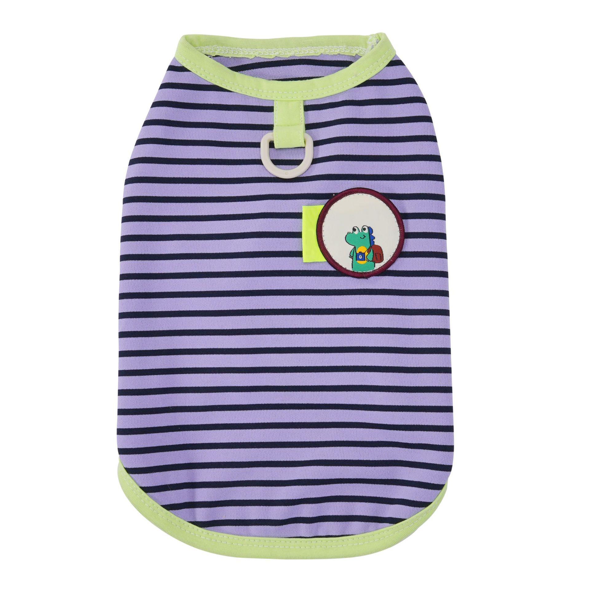 

Pet Vest Dog Clothing Summer Breathable Lightweight Soft Cotton Sleeveless Shirt with Dinosaur Patch and Striped Pattern for Small Medium Pets XXL фиолетовый