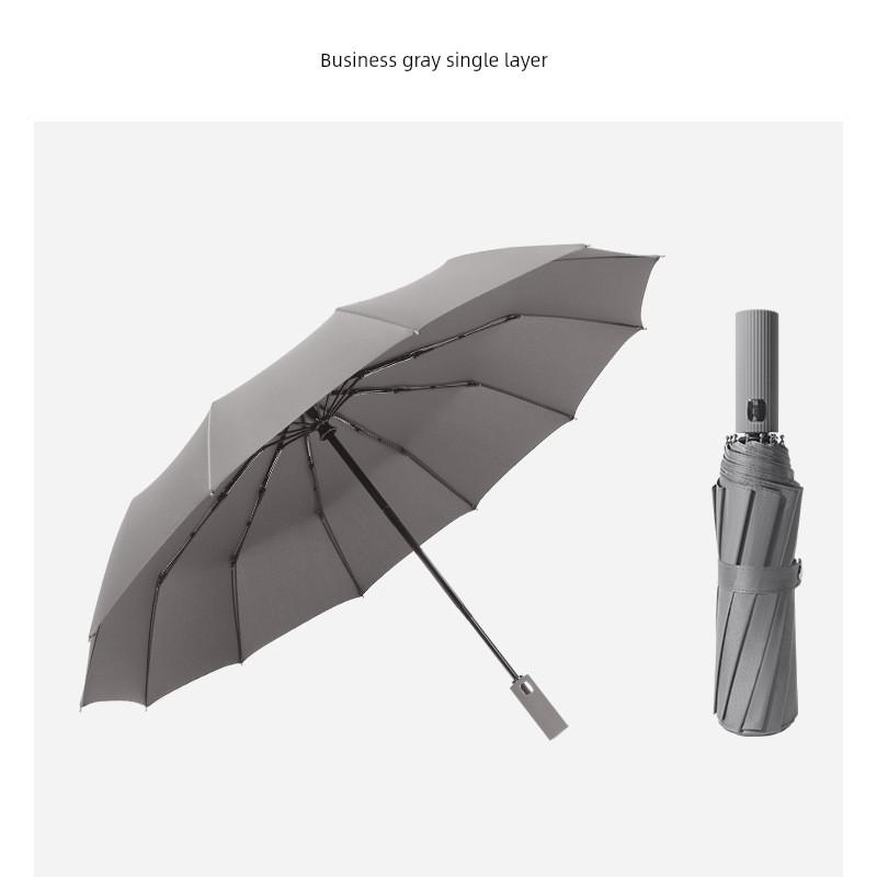 Fully Automatic Umbrella with 12 Ribs, Color-Matched Handle, Business Umbrella for Men, Large Reinforced Black Coating, Sun Protection
