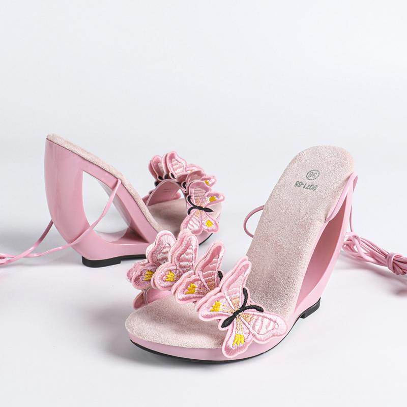 

Pesstwei Pink Elegant Fashion Butterfly-kont Lace-up Women Sandals Summer Design Hollow Out High Heels Buckle Strap Shoes 37 рожевий