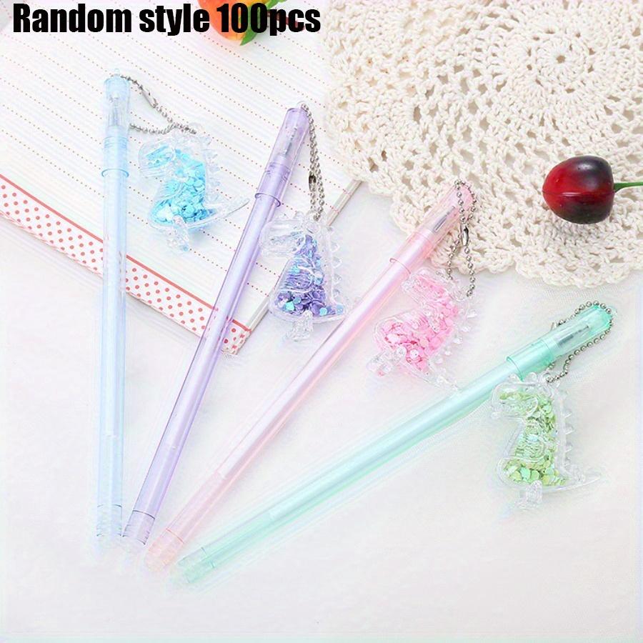 

100Pcs 0.5mm Creative Sequined Dinosaur Shape Pendant Black Neutral Pen, Primary School Graduation Stationery Pen Gifts, Quick-Drying Writing Smoothly Random style 100pcs