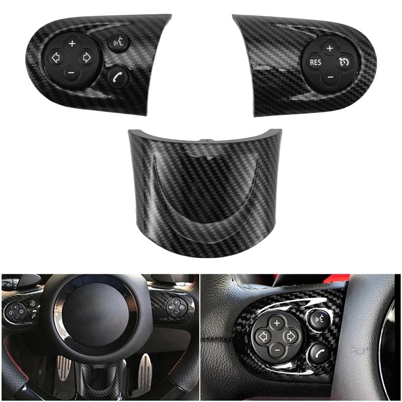 AUTO For MINI Cooper R55 R56 R57 R58 R59 R60 R61 Car Steering Wheel Switch Button Carbon Fiber Trim Cap Multifunction