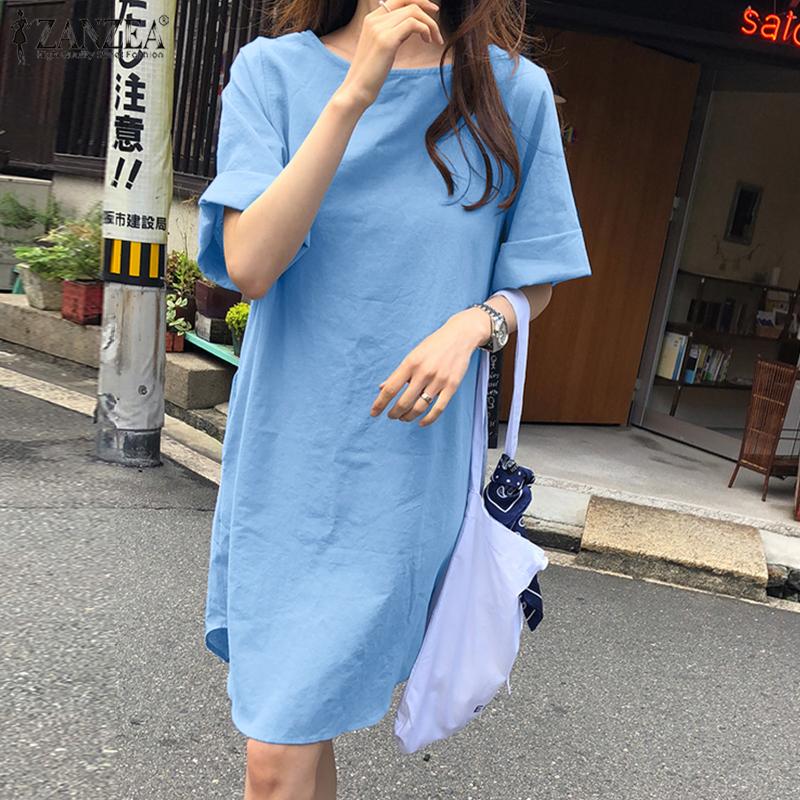 

ZANZEA Летнее повседневное свободное короткое платье с вырезом с половиной рукава