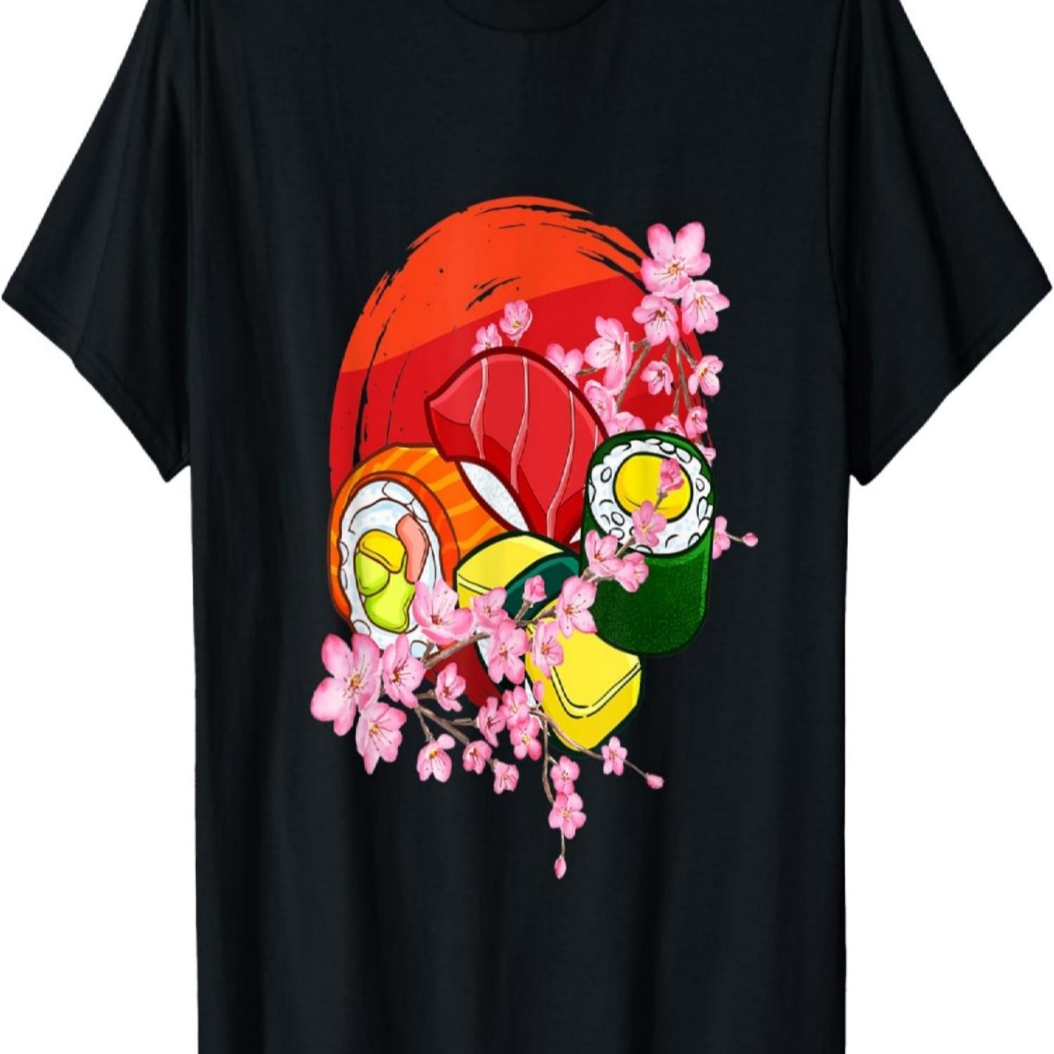 Japan Zen Circle Cherry Blossom Sushi  T-Shirt S чёрный