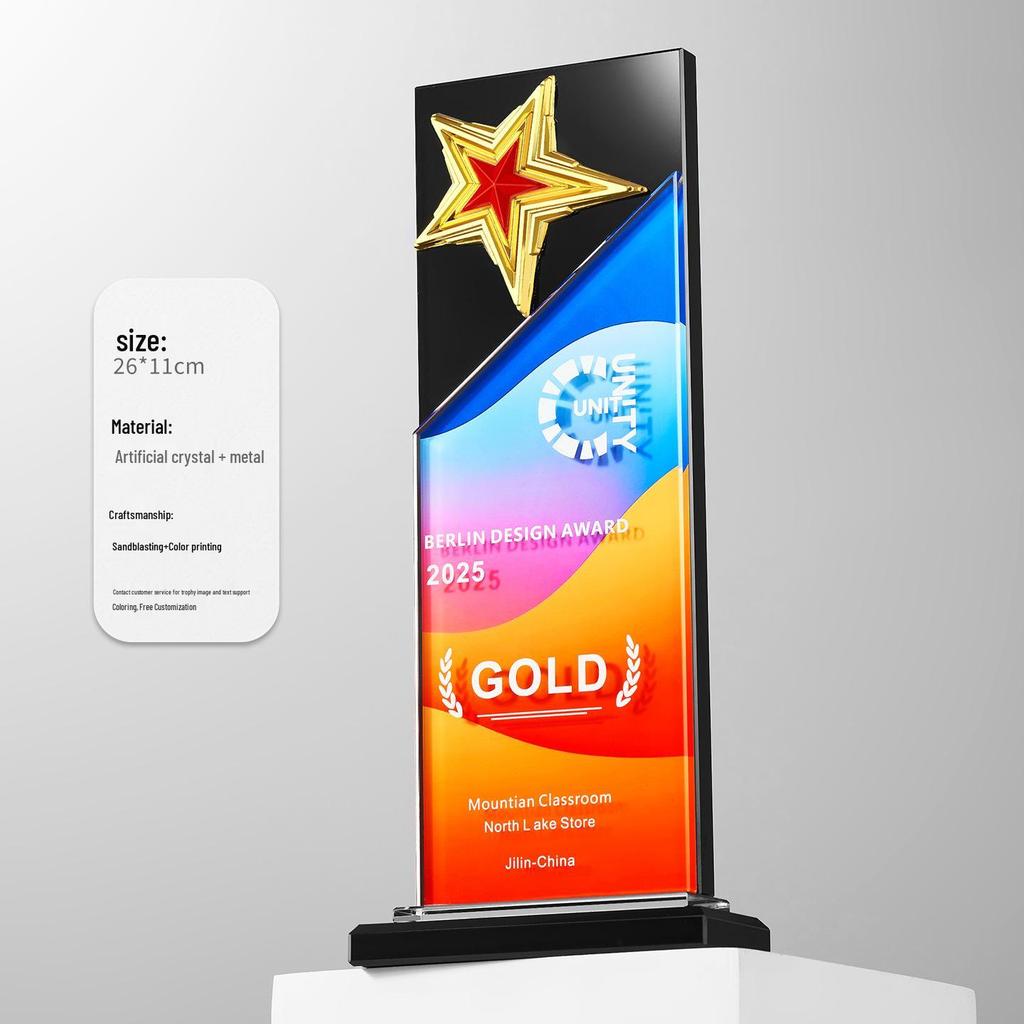 Crystal Trophy: Five-Pointed Star Metal Award for Children's Basketball and Outstanding Employee Excellence