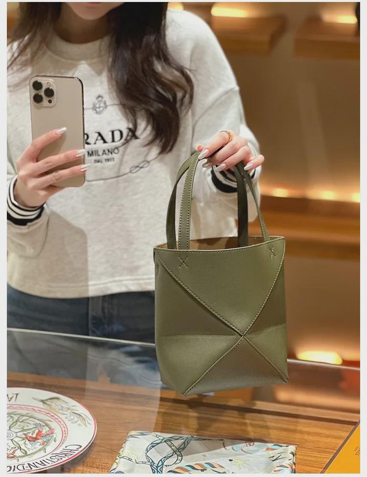 2023 Genuine Leather Convertible Geometric Tote: Large Capacity Shoulder, Crossbody, or Hand-Held Bag