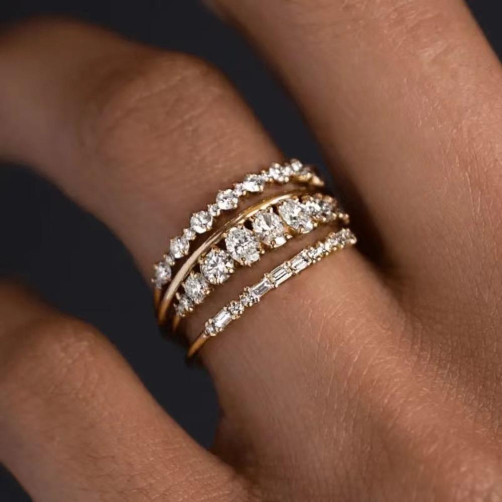 

Luxury Accessories, Gold-plated Zircon Four-piece Women s Ring, Fashion Set Jewelry. No. 11