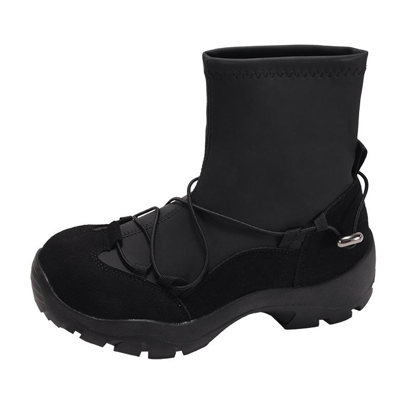 Queen Fan Black Retro Platform Boots Women's Short Boots 2025 New Autumn Versatile Height Increasing Skinny Elastic Boots