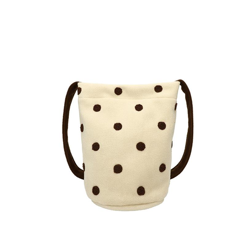 Winter Large-capacity Woolen Bag Women's 2025 New Fashion Polka Dot College Wind Bucket Bag Versatile Messenger Bag