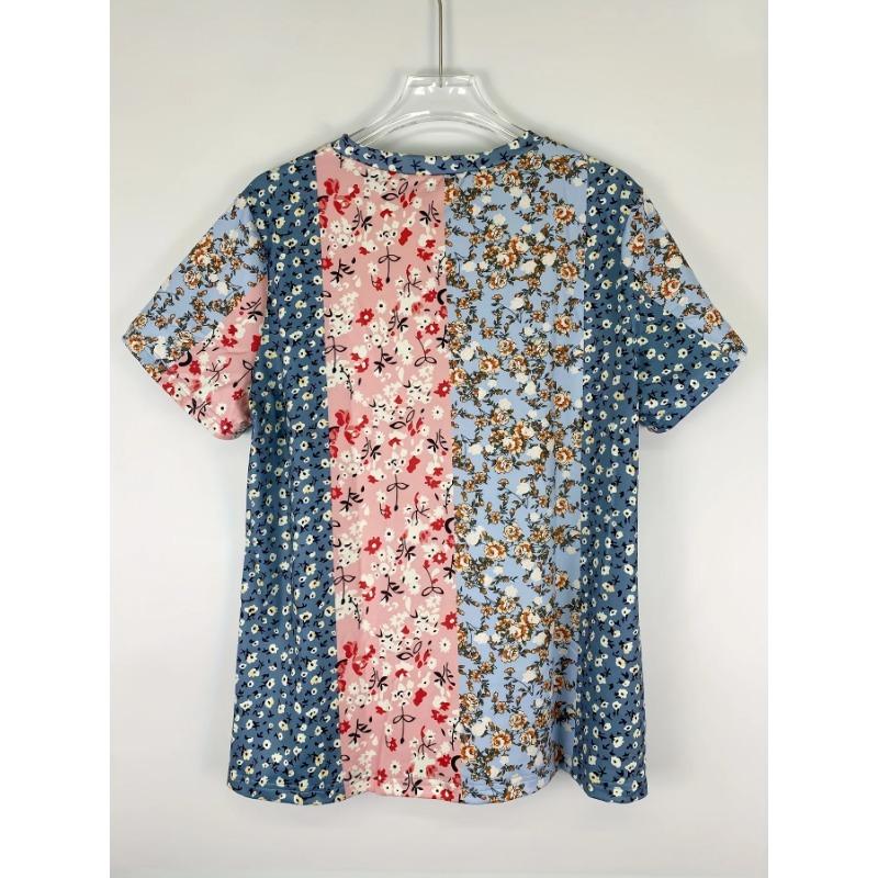 Summer Round Neck 3D Ditsy Floral Print T-shirts Bohemian style Fashionable Casual Short Sleeved Women's T-shirts