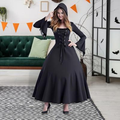 Robe de Sorcière Gothique à Capuche pour Femme Robe Vintage Médiévale Victorienne Halloween Renaissance Robe de Cosplay pour Fêtes de Maquillage Jeu de Rôle