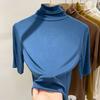 Solid Color Turtleneck Base Shirt for Women In Spring and Summer Five-point Sleeve T-shirt New Style Small Dressing Top