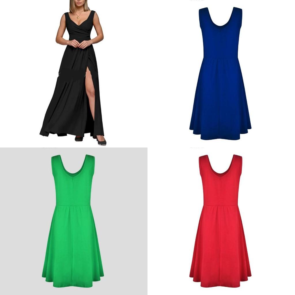 Patchwork Cotton Blend Sleeveless Dress Round Neck Flared Hem For Beach Parties