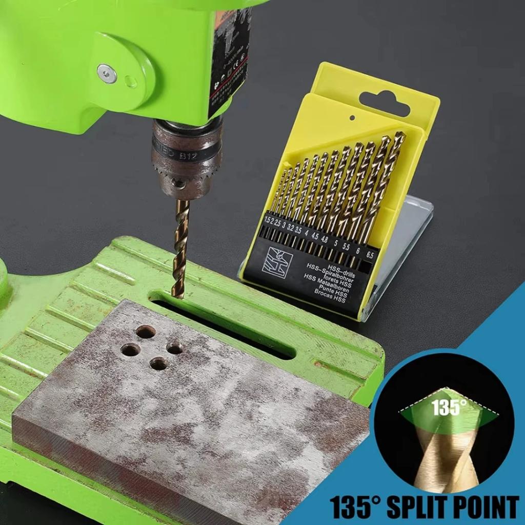 Perfactool 13pc HSS 1.5-6.5mm Round Shank Twist Drill Bit Set Titanium Coated Drilling Hole for Metal PVC Board
