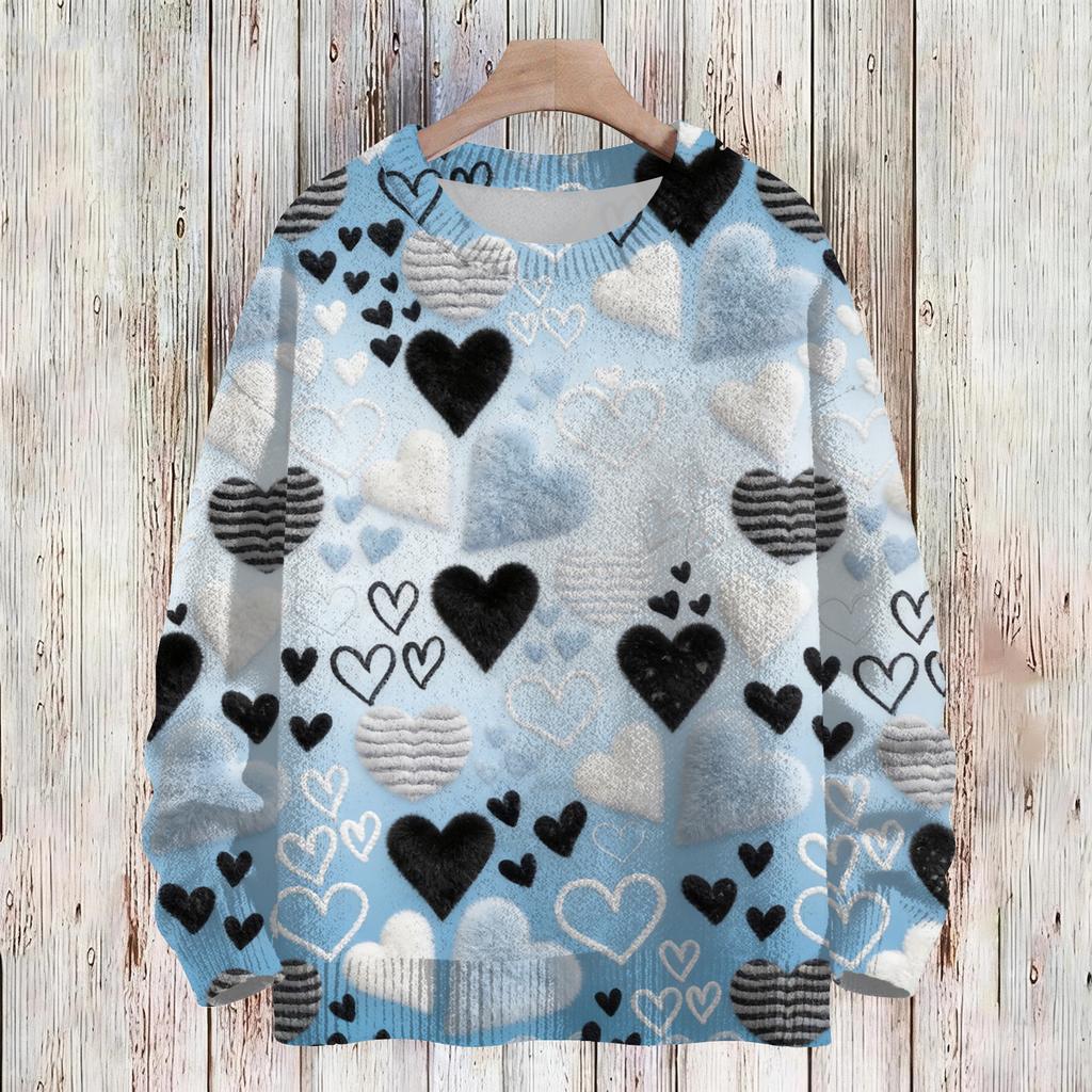 Women's Fashion Casual Long,Sleeve Valentine's Day Round,Neck Knit Pullover Top
