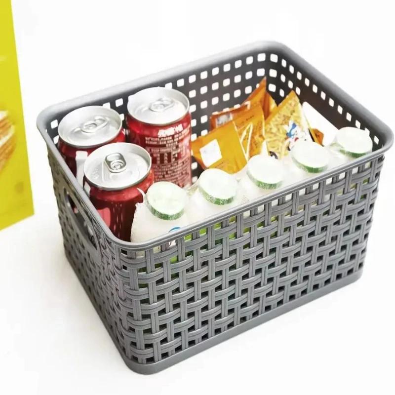 A Top-quality Hollowed out Side Woven Plastic Storage Box Simple Organizer Basket for Home Kitchen Sundry Goods