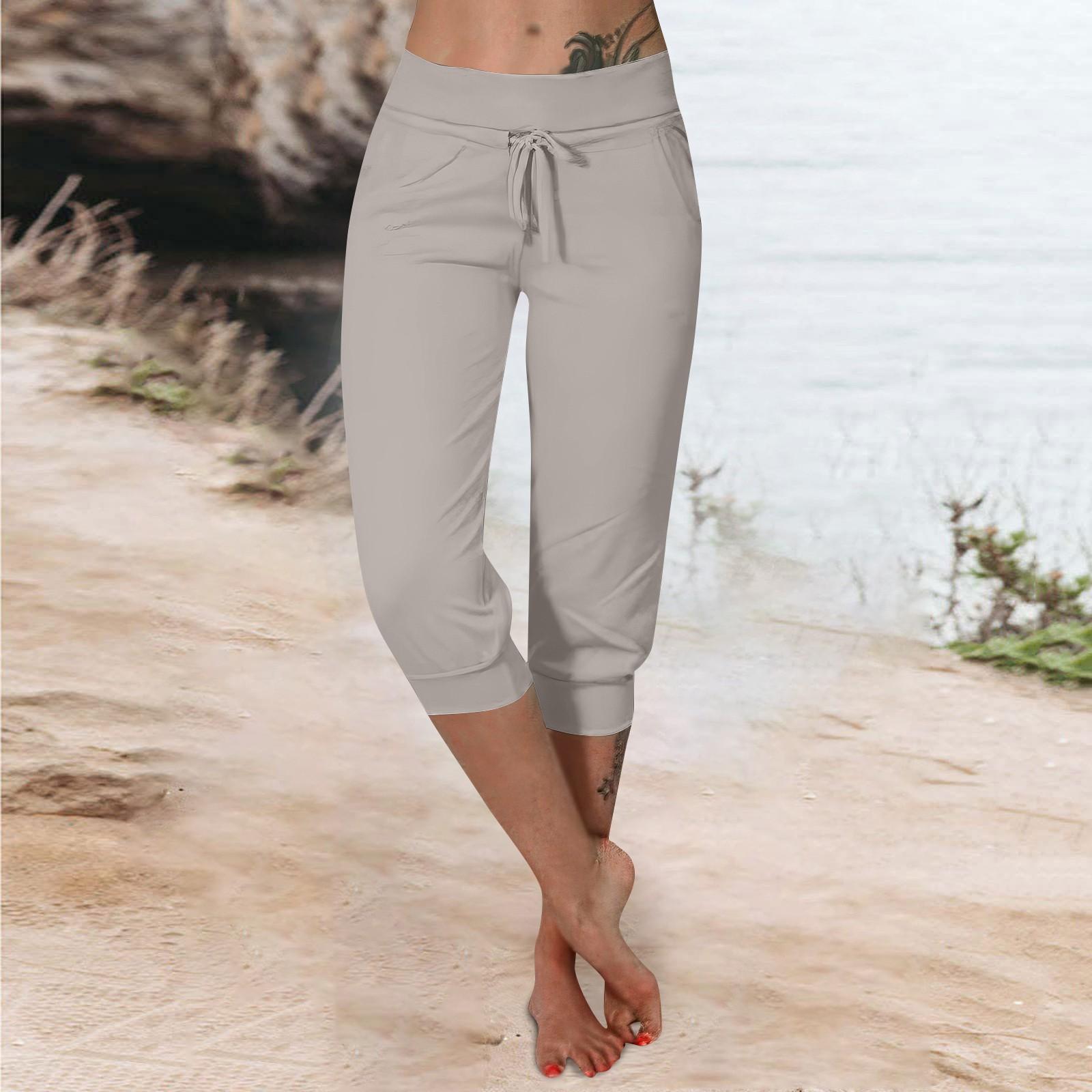 

Брюки для женщин, укороченные шорты для женщин, летние новые повседневные эластичные модные повседневные брюки M бежевый