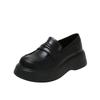 Qiao Feifei~ Platform Loafers Women's 2023 Muffin Shoes Versatile Black British Style Small Leather Shoes One Pedal Single Shoes