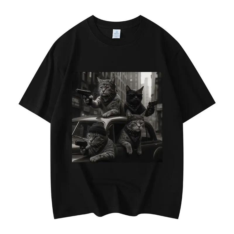 Funny Cat Gang Meme Graphic T Shirts Men's Women's Fashion Vintage Short Sleeve T-shirt High Quality Cotton Oversized T-shirts