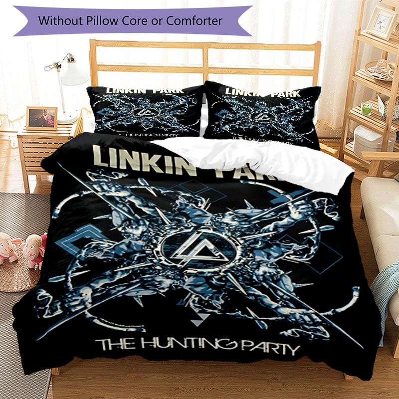 3-teiliges Linkin Park1 Design Bettwäsche-Set - HD-bedruckte Bettwäsche mit 1 Bettbezug und 2 Kissenbezügen - Perfekt für die Dekoration von Zuhause und Studentenwohnheim