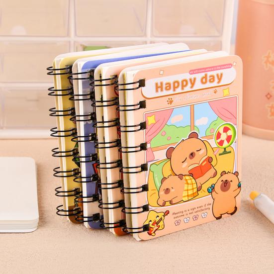 2 Stuks Capybara Mini Spiraal Notitieboekjes A7 3,2 x 4,1 Inch Notitieboekjes 80 Blanco Pagina's Journal Draagbaar Schattig Memo Blokjes voor School Kinderen Studenten Cadeaus