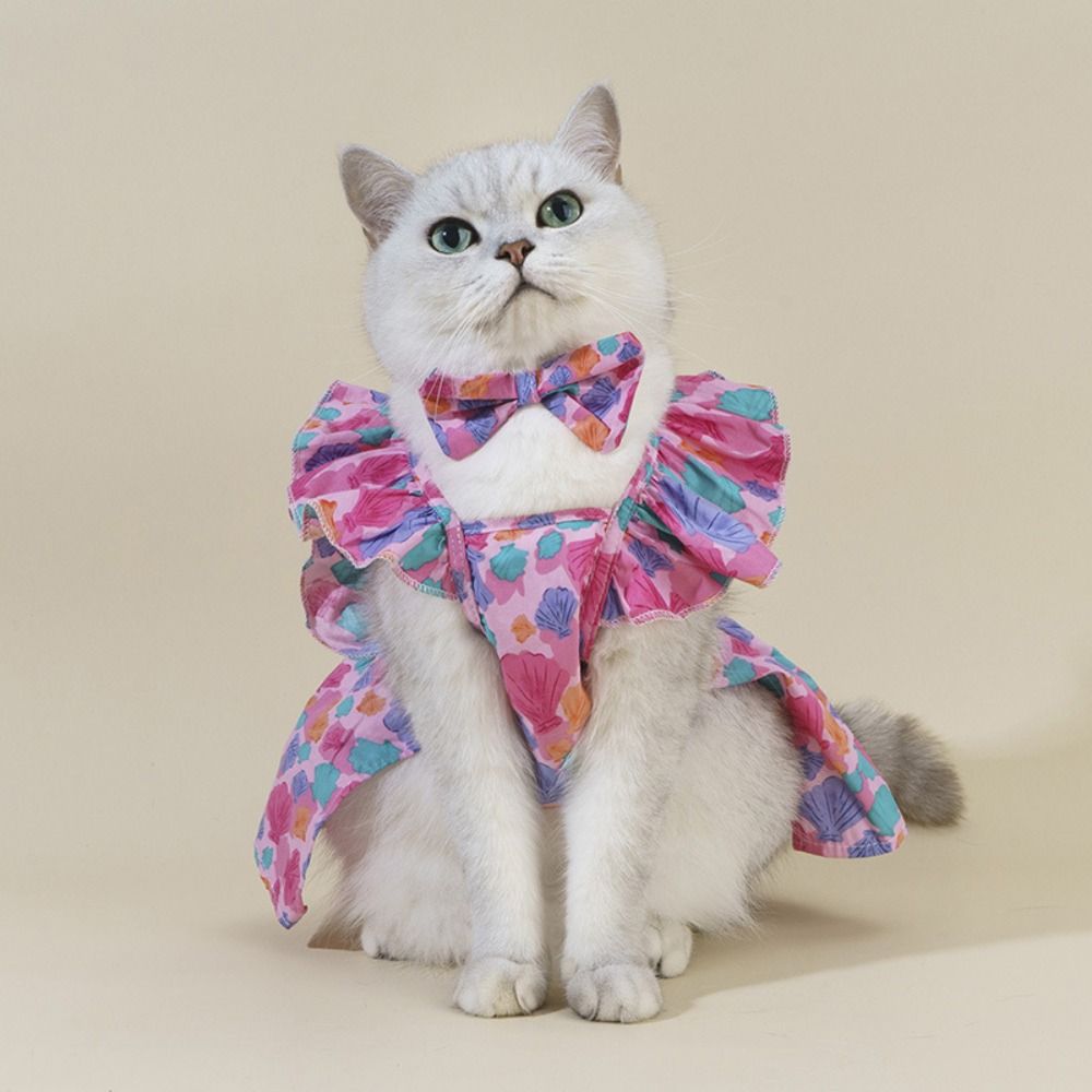 Comfortable Cotton Cat Ruffle Dress Spring Summer Sleeveless Puppy Princess Skirt Comfortable Breathable Pet Dress Kitty