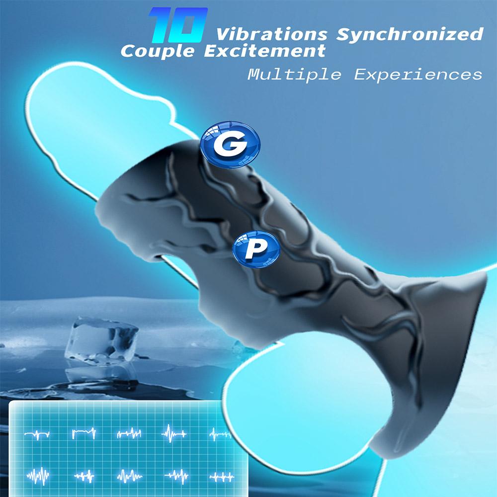 Vibrating Penis Sleeve Penis Ring Male and Female Couple Adult Sex Toys Penis Extender for Stimulating Penis Testicles G Spot, Male Couple Sex Toys