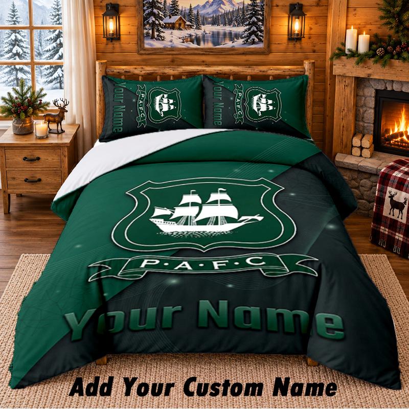 Plymouth Argyle FC Pattern Bedding 3Pcs Set Custom Name, Bed Sheet And Pillowcases For Home Bedroom
