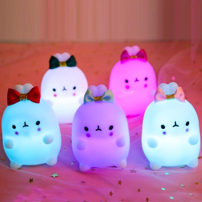 LED Night Light Adorable Rabbit Cartoon Animals Clear Box Rechargeable for Birthday Gifts Gradient Light