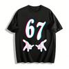 Glitch-Stil 67 Zahl & Geste Print Lässiges Trendiges T-Shirt Reines Baumwoll-T-Shirt