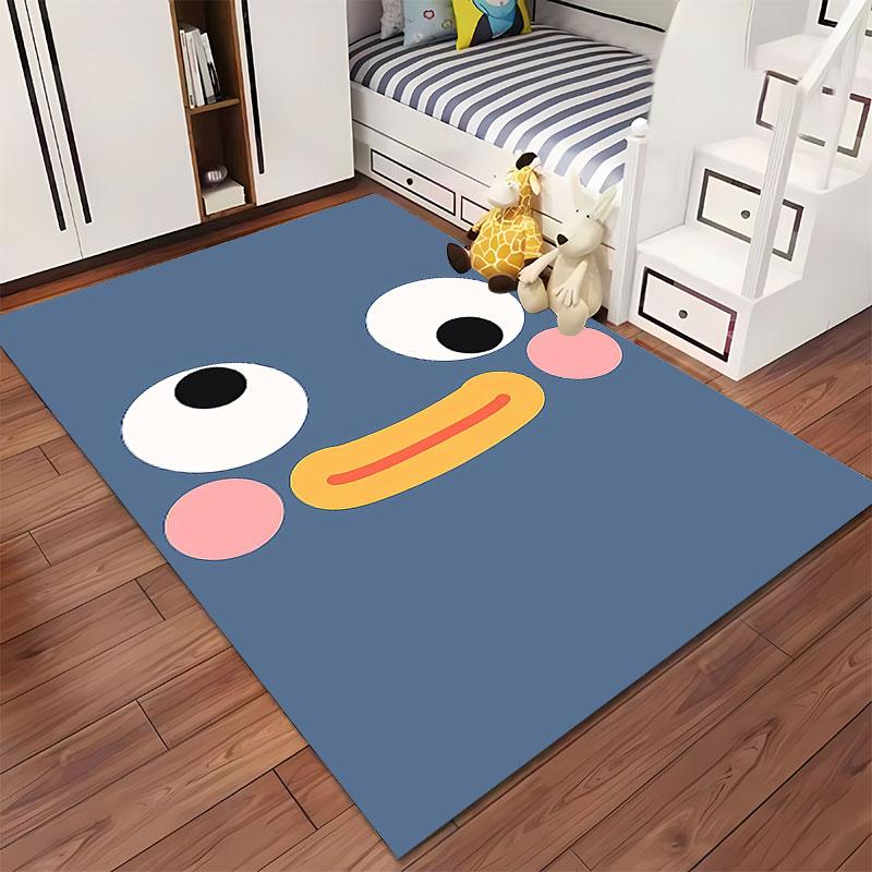 Cute Cartoon Face Blue Carpet Suitable As a Non-slip Mat for the Living Room or Bedroom Sofa