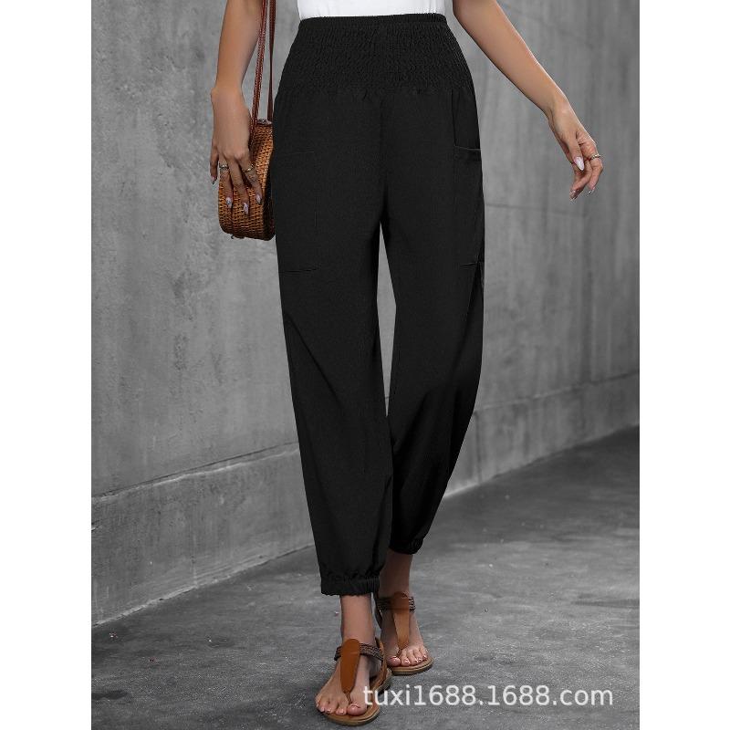 YYFS Women's Fashion Casual Solid Color Print High Waist Trousers Pants & Capris