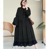Jacquard Ruffle Printed Casual Dress Spring Loose Long Pullover Long-Sleeve A-Line Women Dresses
