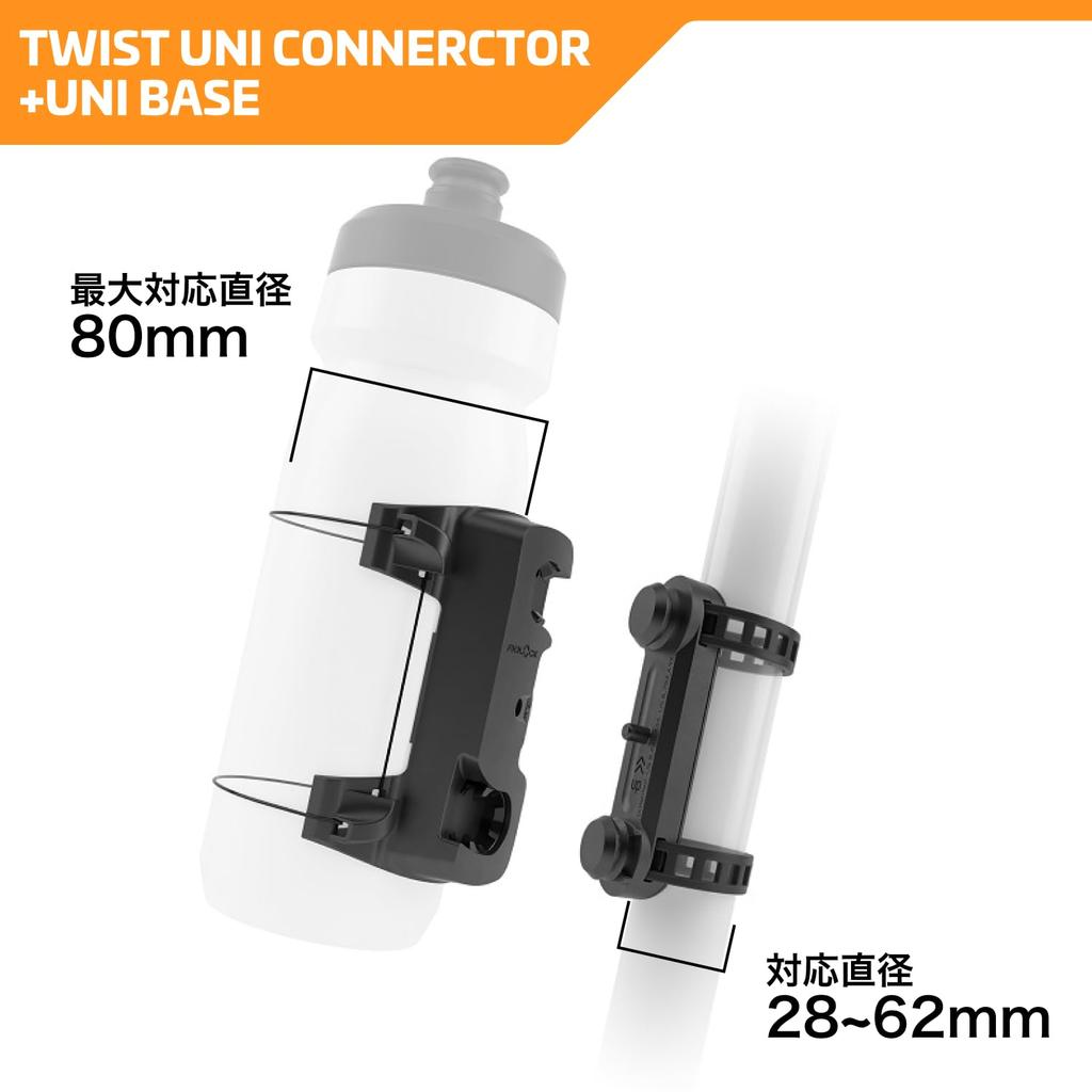 FIDLOCK TWIST UNI The TWIST base can be freely attached to pipes with a diameter of Regular bottles and bike travel bags can be attached to the TWIST
