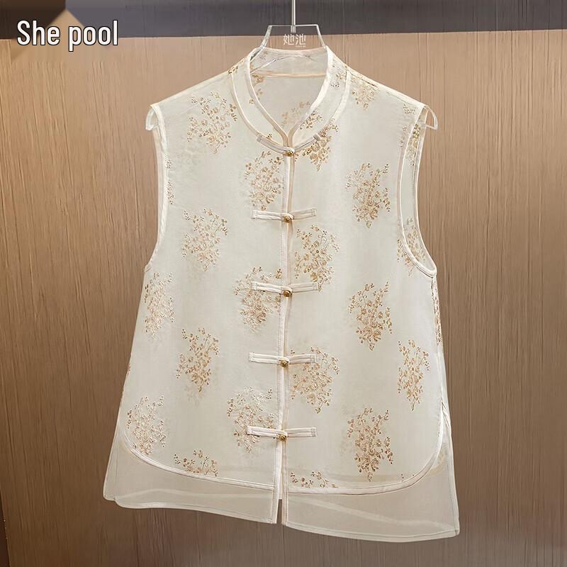 

Shechi Women s Mesh Embroidered Stand Collar Vest L