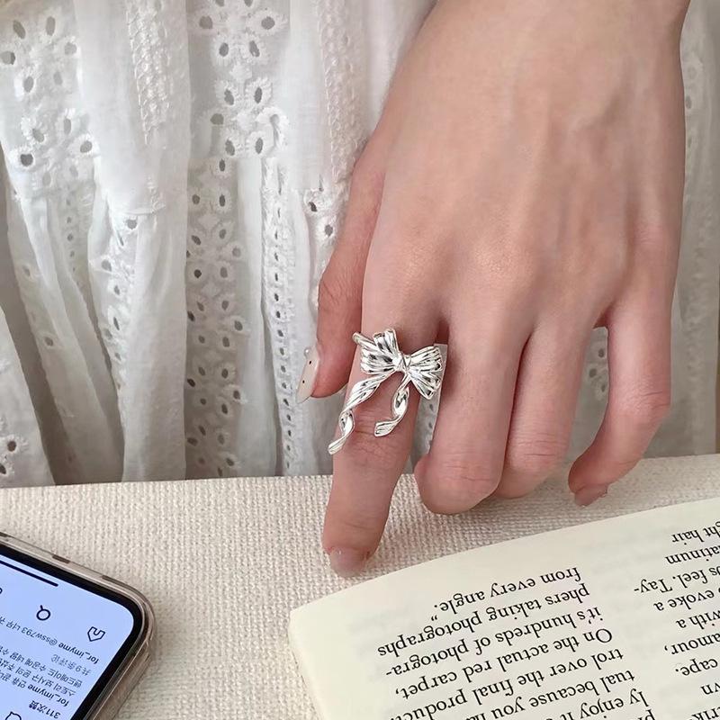 Trendy 3D Bow Ribbon Tassel Adjustable Ring for Women - Korean Hip Hop Style