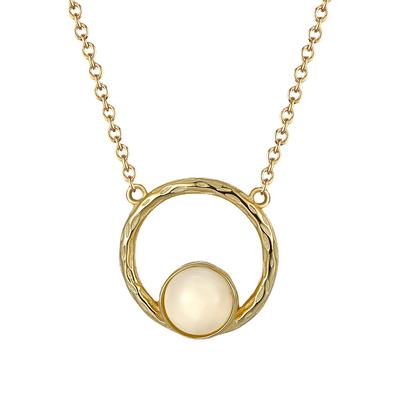 Collana in Argento Sterling S925 Pietra di Luna Naturale Oro Ciondolo Rotondo Vuoto Gioielli