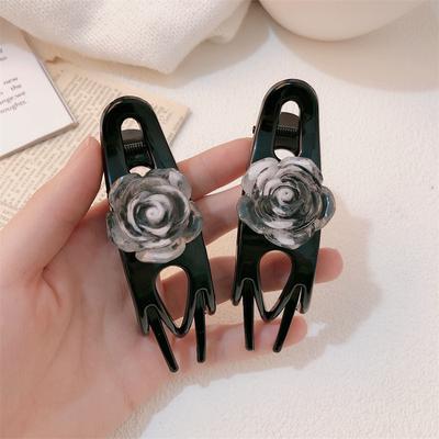 1pc Ink Tea Flower Grasping Clip, Simple Temperament, Straight Clip, Hair Clip, Hair Accessory