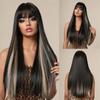 Cover Bangs Gradient Gray Long Silk Wigs High Temperature Chemical Fiber Wig Head Straight Hair